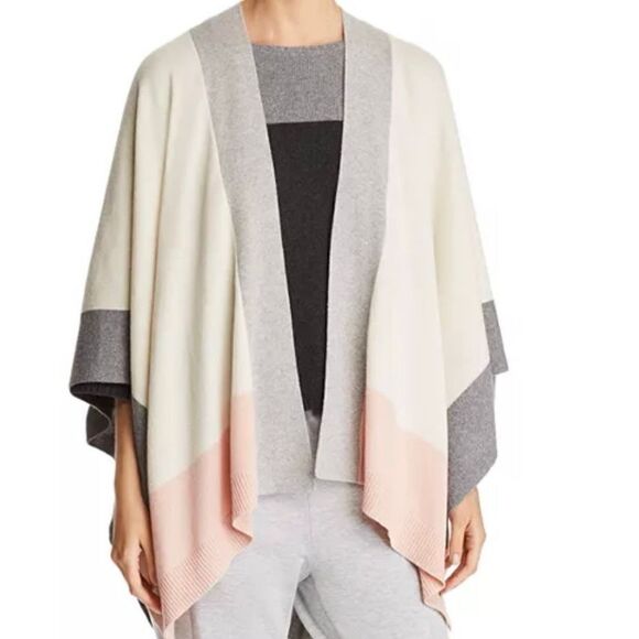 Eileen Fisher Cashmere Color Block Serape Shawl Cape OS - Picture 1 of 6
